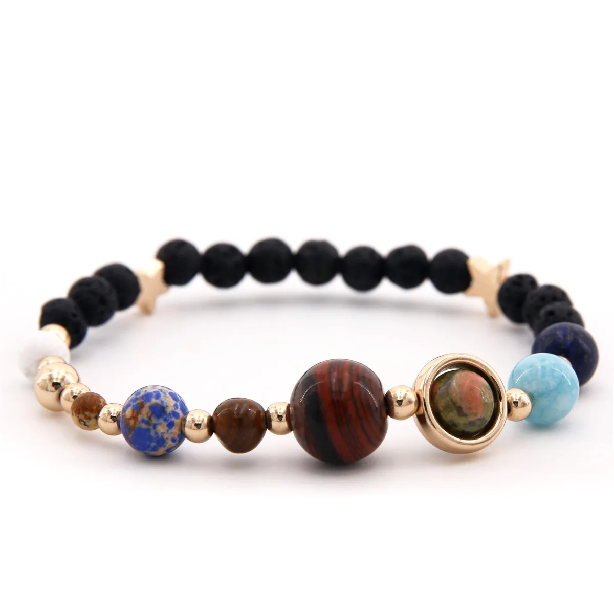 

Universe Galaxy the Eight Planets in the Solar System Guardian Star Natural Stone Beads Adjustable Planet Bracelet for Women Men