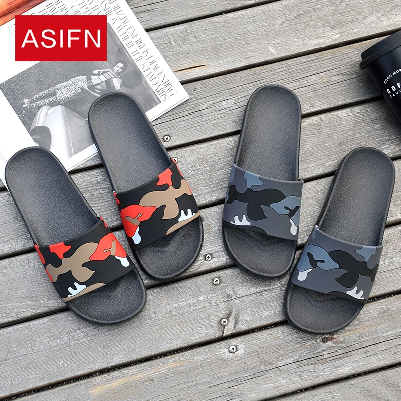 

ASIFN Men's Slippers Flip Flops Camo Casual Slides Shoes Non-Slip Beach Summer Sandals Male 4 Colors Zapatos Hombre