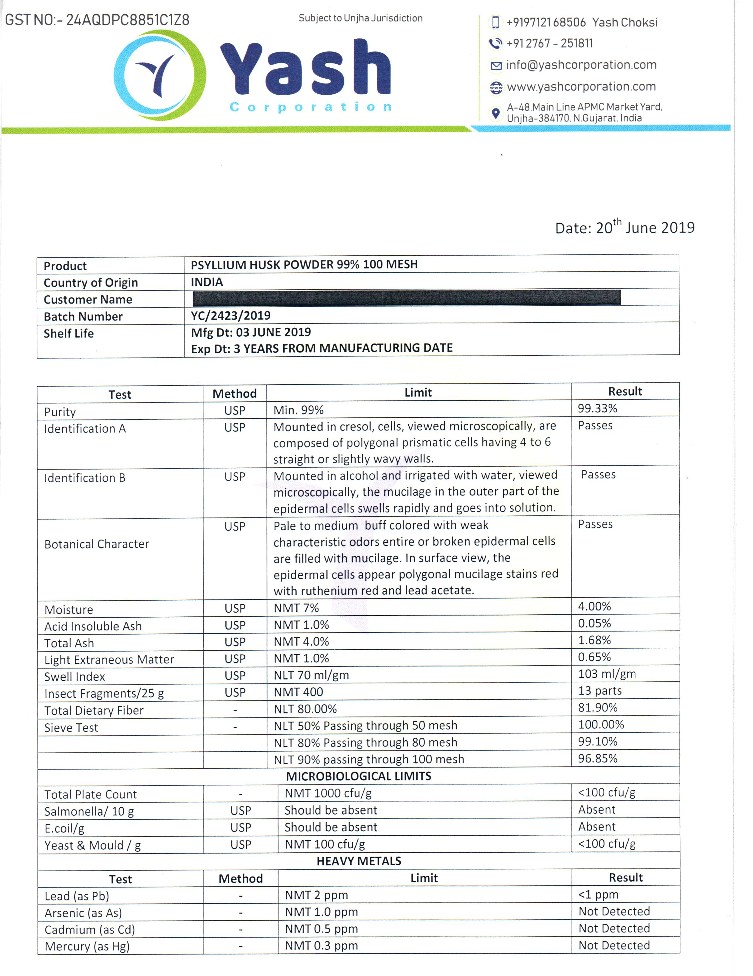 
India Psyllium Husk For Dairy Snacks 