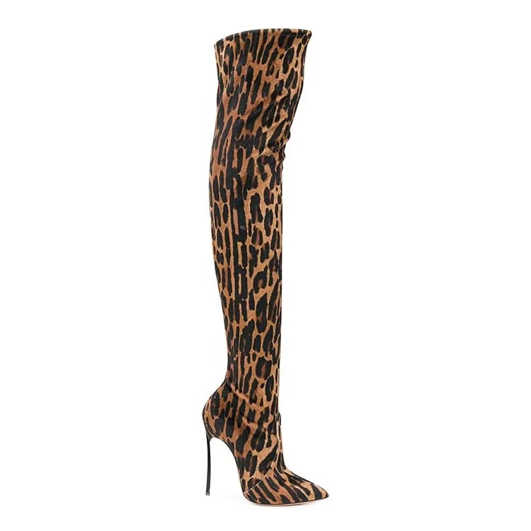 

High Heel Animal print heels Snakeskin shoes long boots for women Thigh High shoes women boots