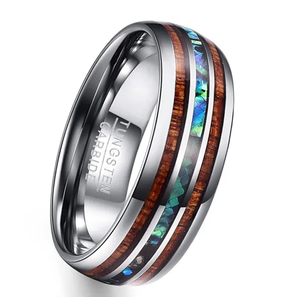 
Luxury High Quality Wood Rainbow Ring Craft Bevel Edge Comfort Fit Silver Tungsten Rings Hawaiian Jewelry Wholesale Women men 
