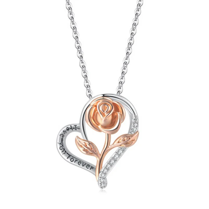 

Hot Sale Christmas Gift Rose Heart Pendant Necklaces For Women, Picture shows