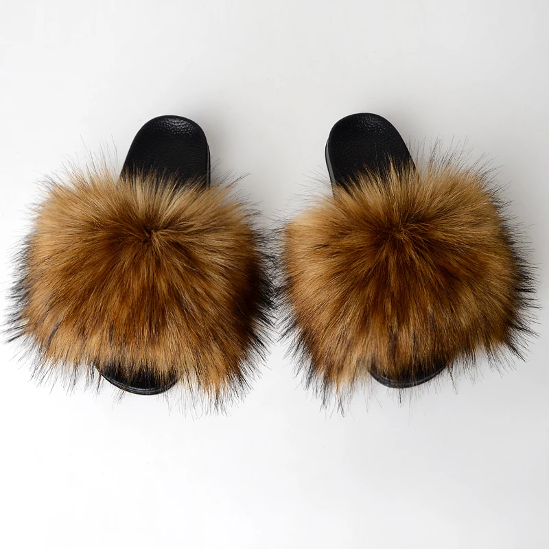 

Jtfur Wholesale Fashion Customized Flip Flops Soft Fluffy Plush Sliders PVC Furry Fur Slippers, Customized color