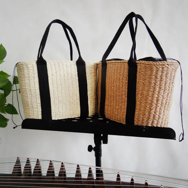 

Fashion Straw Bags Women Handmade Woven Basket Bolsa Totes 2021 Summer Bohemian Beach Bags Designer Lady Shopping Handbags, Beige,brown