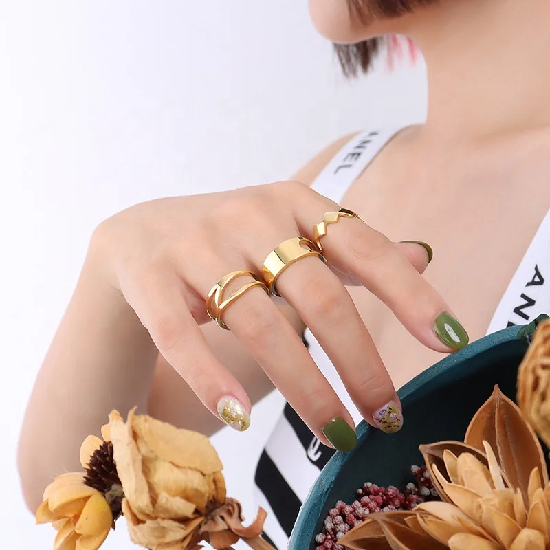 

Trendy fashion smart ring 18K real gold open titanium steel ring jewelry wholesale