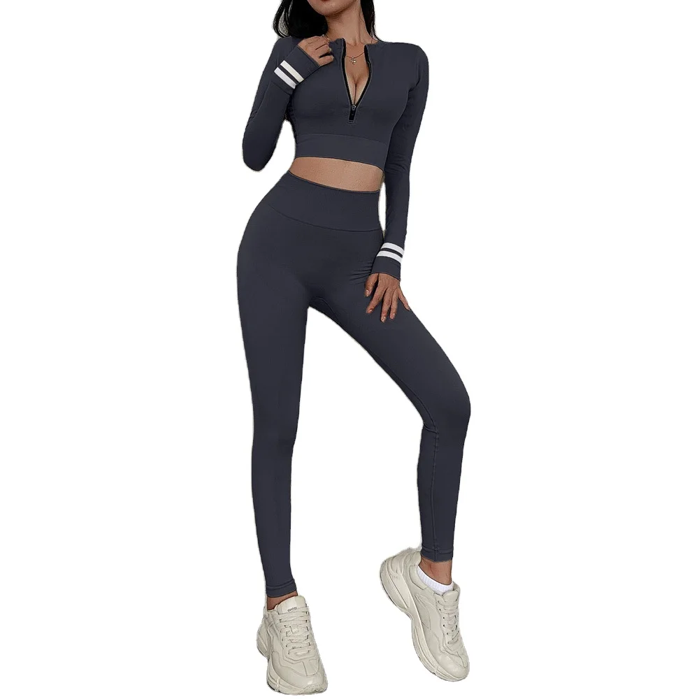 

Casual Solid Color high waist seamless legging Long Sleeve Yoga Sets, Colourful