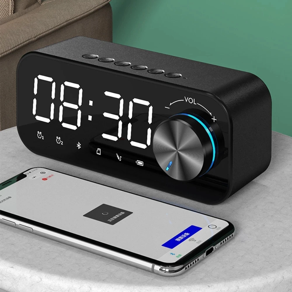 

Dropshipping LED Table Clock Blue Tooth 5.0 Support TF Card Play Fm Radio Alarm Clock With BT Speaker, Black,white,orange, blue