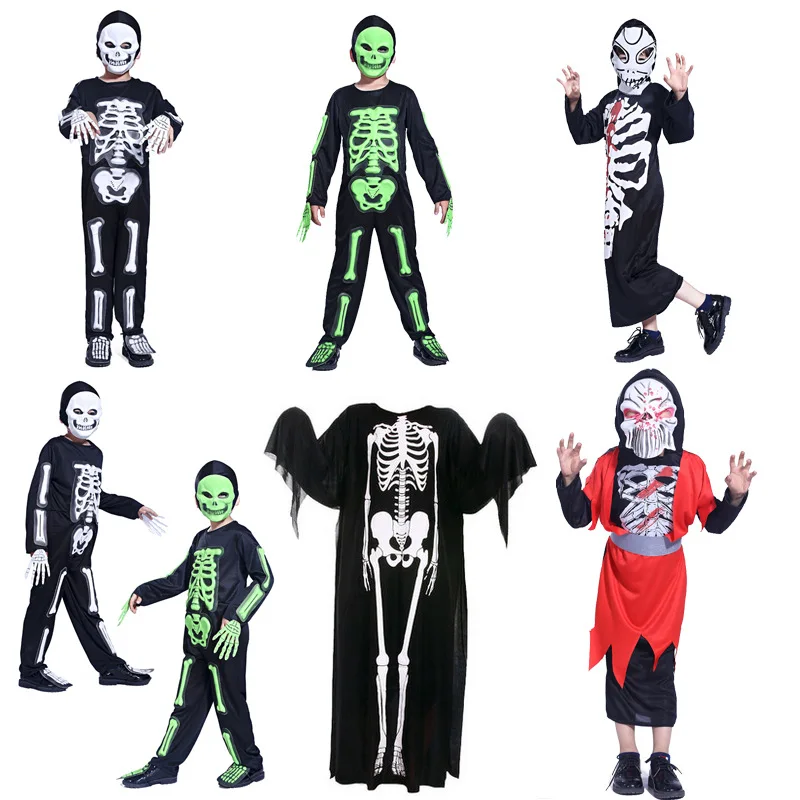 

Halloween Adult Children's Clothing Horror Skull Skeleton Ghost Vampire Set Devil Zombie Death Halloween Costume Party Suit, As picture