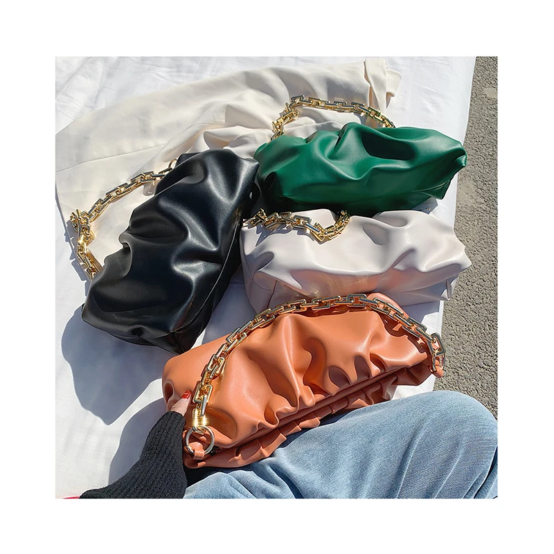 

Thick Chain Cloud Bag For Women Luxury Designer Bags Lady Ruched Handbag Day Clutches Pleated Dumpling Shoulder Messenger Bolsa