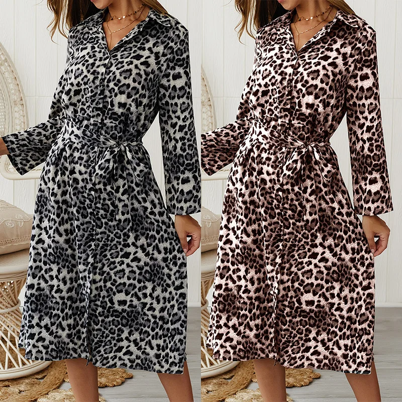 

Autumn and winter leopard print fashion women over size long sleeve printed casual dress, Leopard/customize