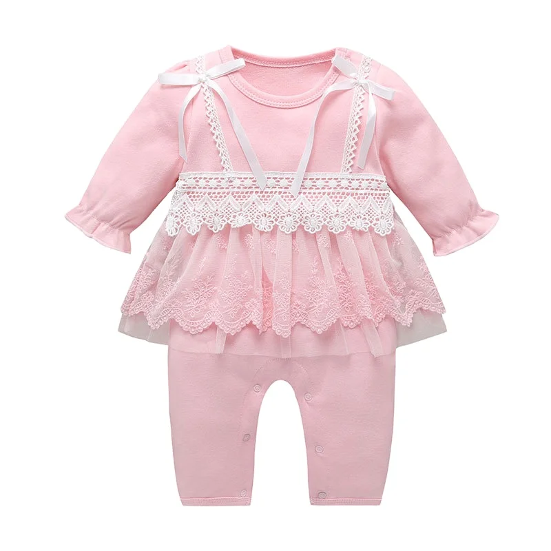 

new baby clothes girls bodysuit butterfly lace romper baby frill bodysuit, Pink,