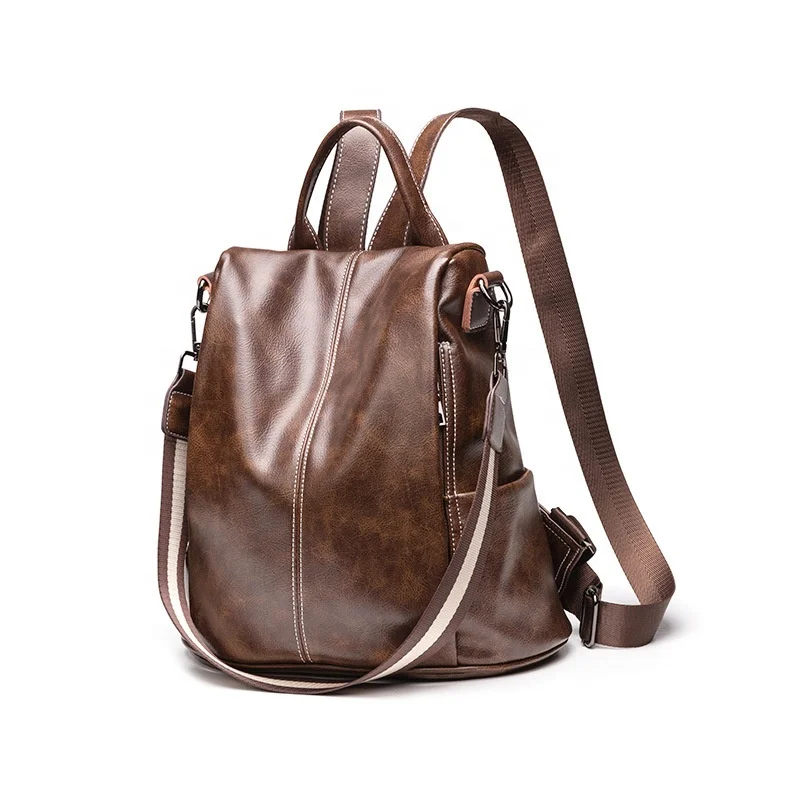 

2020 New Fashion Korean Retro Oil Wax School Luxury Women Backpack