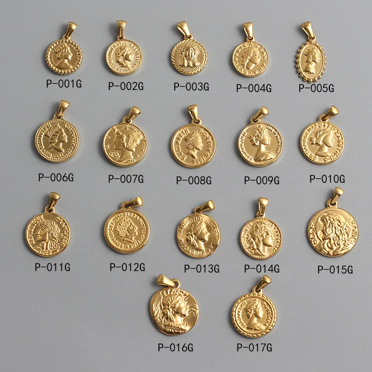 

Portrait Coin Disc Charm Tag 18K Gold Stainless Steel Jesus Mini Pendant for Jewelry Necklace Making