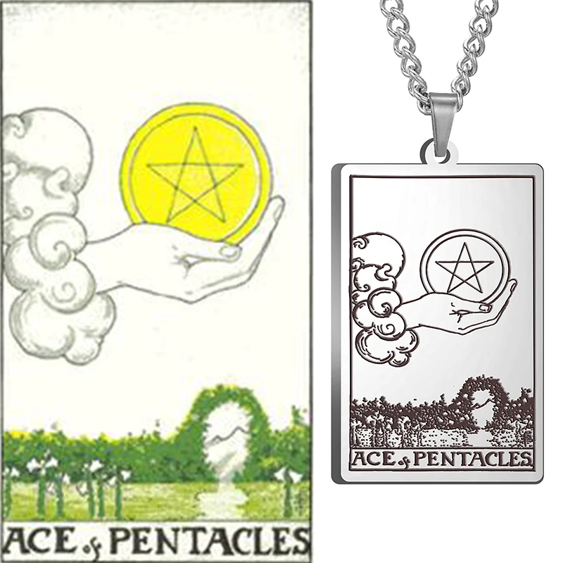 

Vintage Jewelry Stainless Steel Amulet Necklaces A Set of Pentacles Tarot Cards Minor Arcana Star Coin Tarot Card Necklace