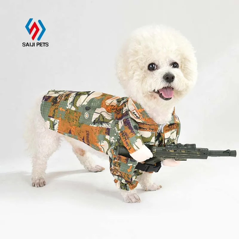 

Saiji luxury funny tri-color camouflage combat uniform summer pet training dog vest clothes, As shown, customized color