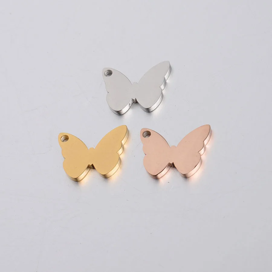 

11x14mm Metal Silver/Gold/Rose Gold Jewelry Accessories Finding High Polished Stainless Steel Butterfly Pendant Charm, Gold,silver,rose gold