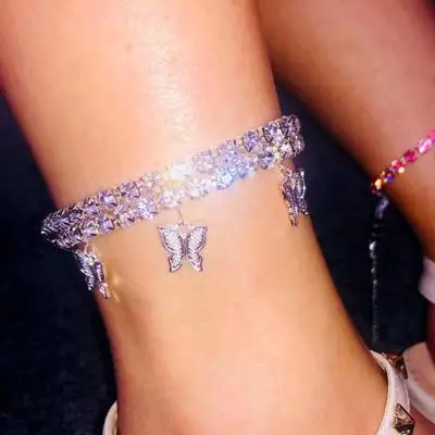 

Summer New Rhinestone Anklet Butterfly Anklets Beach Holiday ShinyTennis Anklet for Women