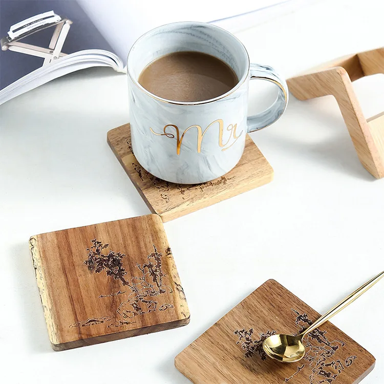 

Factory direct sales Engraved Acacia Wood Coasters, Wood Coasters for Drinks set of 4