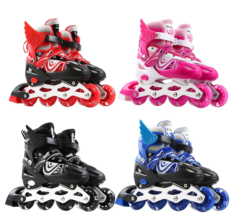 

Adjustable Customized Inline Slide Roller Quad Skate Shoe Kick Roller Skates for Kids, Blue/pink/black/red
