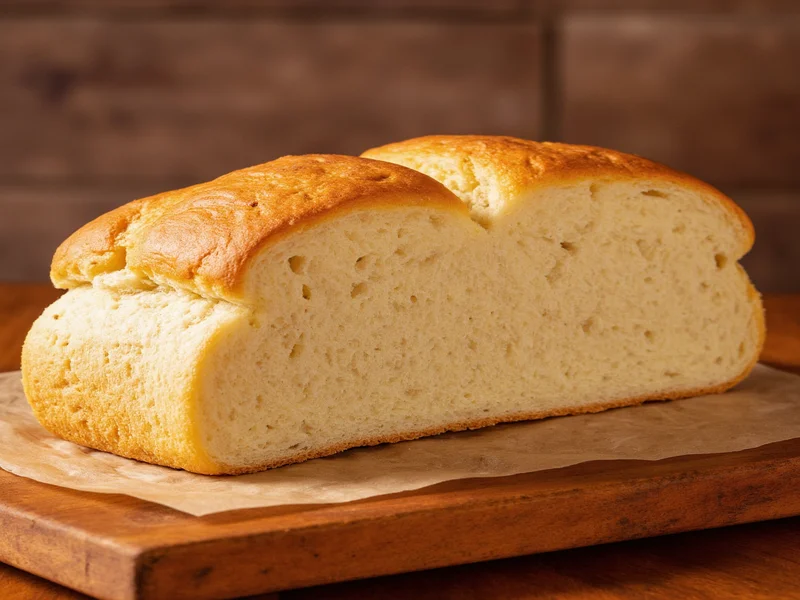 Golden crusty homemade yeast bread loaf on wooden cutting board