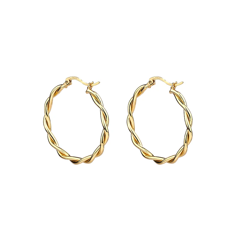 

18k Gold Fashion Big Hoop Earring s925 Sterling Silver Circle Geometric Twisted Huggies Earrings for Women