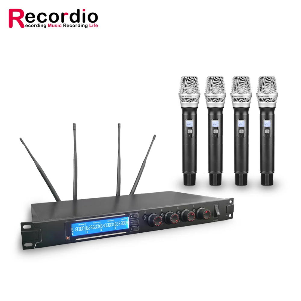 

GAW-L720 Professional UHF Microphone system With Four Wireless Mic Freely Adjustable 4-Channel Wireless Conference Condenser Mic, Black