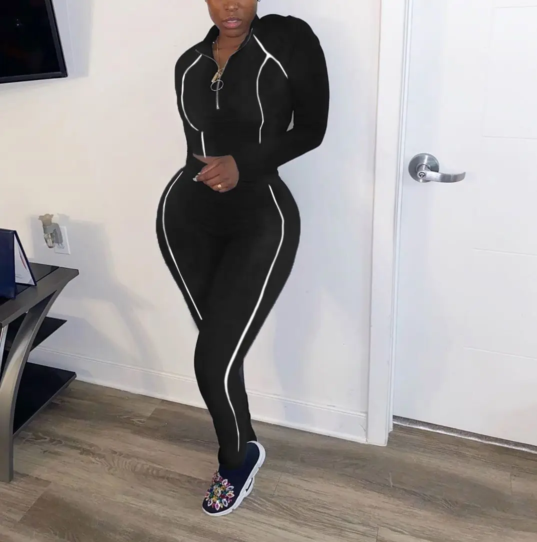 

X00009W Casual fashion solid color two-piece set Sexy stretch long sleeve suit 2021 hot sale