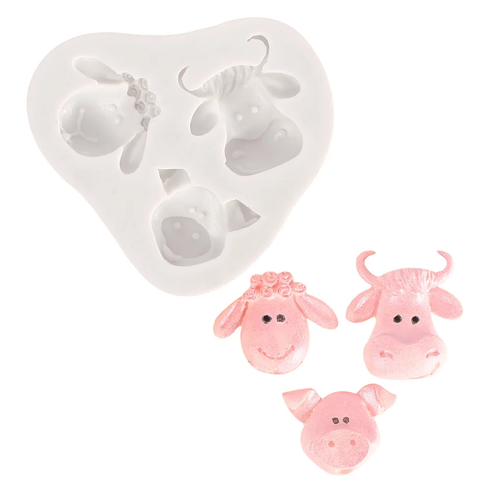 

DIY baking tools food grade silicone cake molds cartoon cattle sheep and pig fondant chocolate molds, White