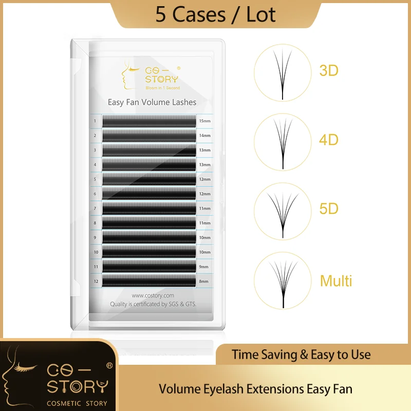 

Costory 5 Cases Volume Russian Eyelash Extension Cluster Easy Fan Lashes Wholesale OEM ODM Private Label False Mink Eyelashes, Black