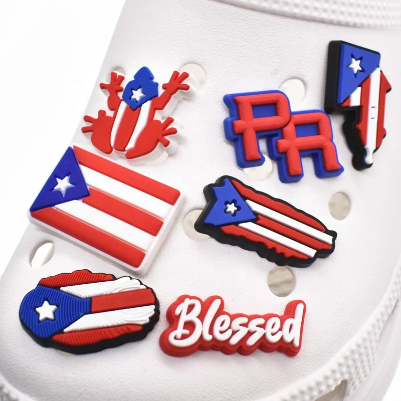

Wholesale PVC shoe charms puerto rico croc charms PR flag shoe charms, As picture