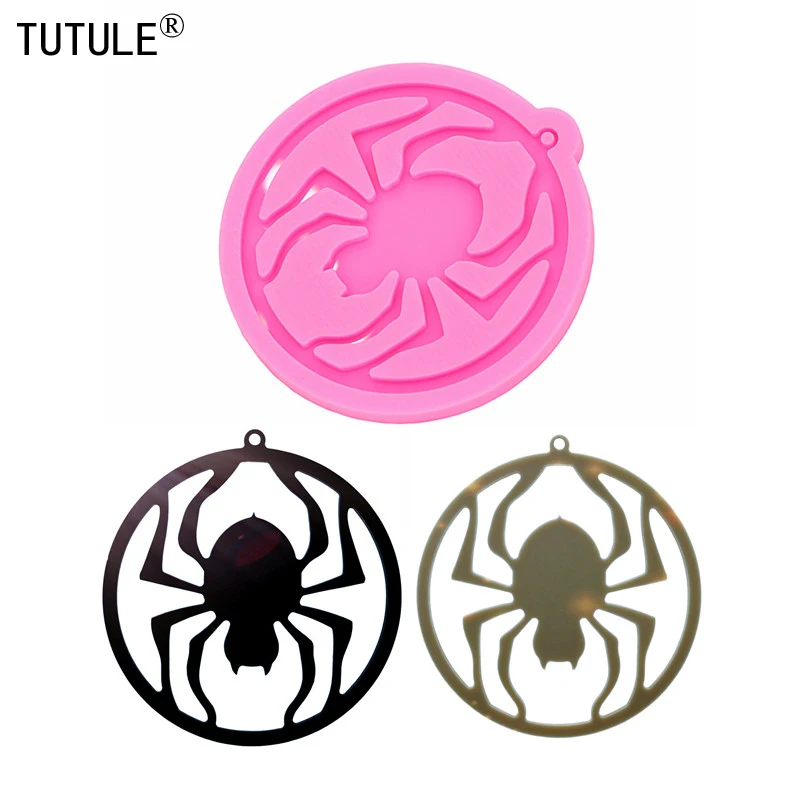 

Shiny earrings spider Halloween silicone mold,keychain flexible food grade silicone mold-necklace keychain epoxy Clay polymer mo
