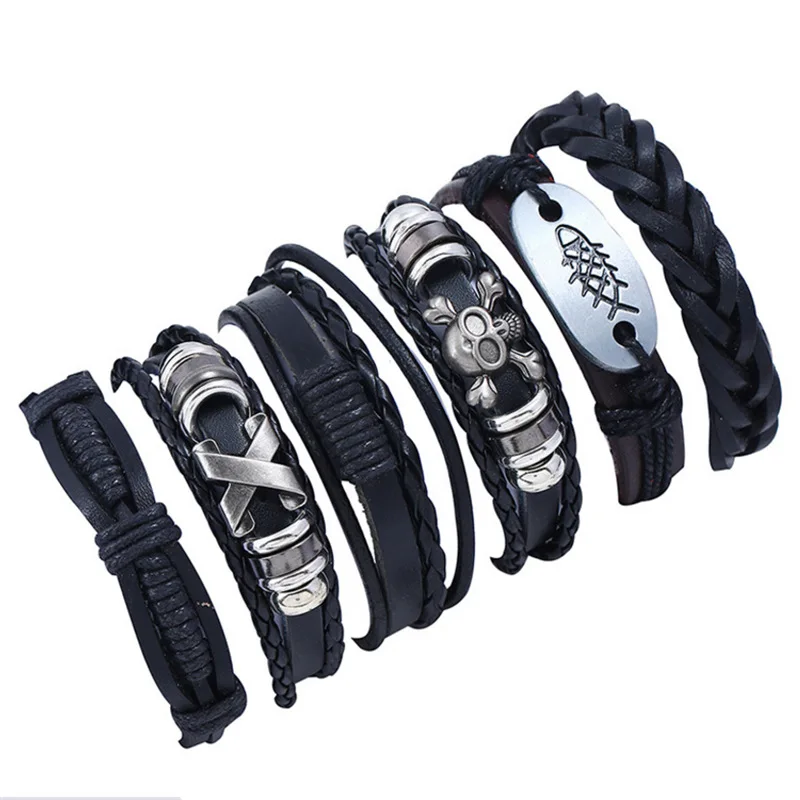 

Woven Suit Cowhide a Retro European and American Men's Leather Bracelet Jewelry
