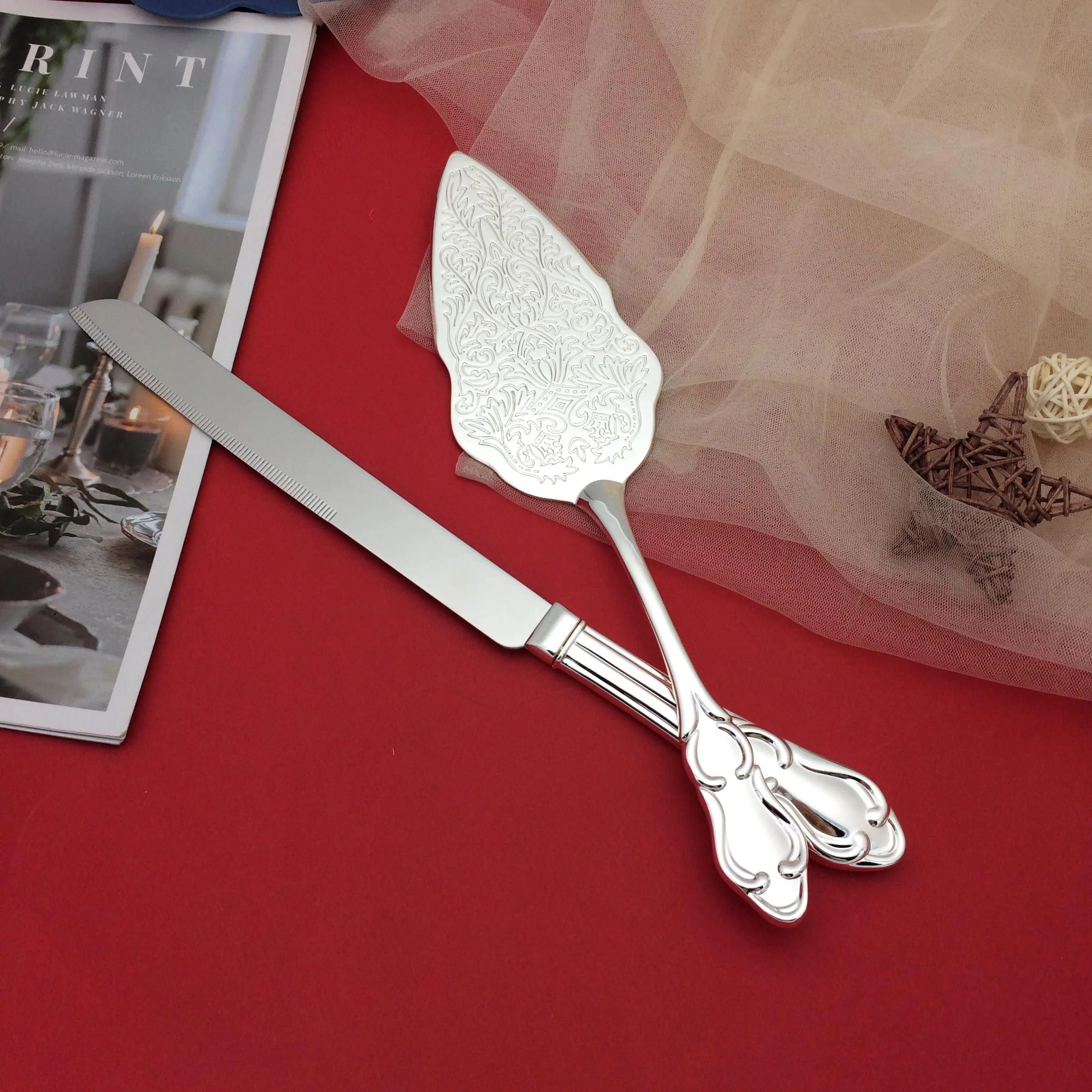 

NEW vintage royal stainless steel kirsitcake knife shovel slicer bridal gifts wedding cake knife and server set cake tools, Silver. gold