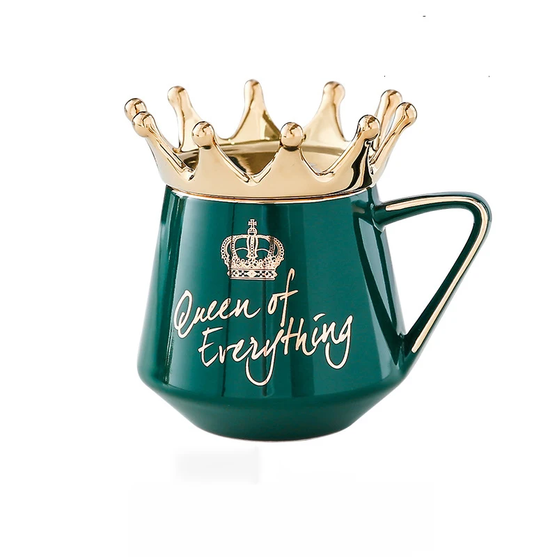 

Creative Ceramic Crown Mug Porcelain Coffee Mug with Lid, Black, green, dark green, blue