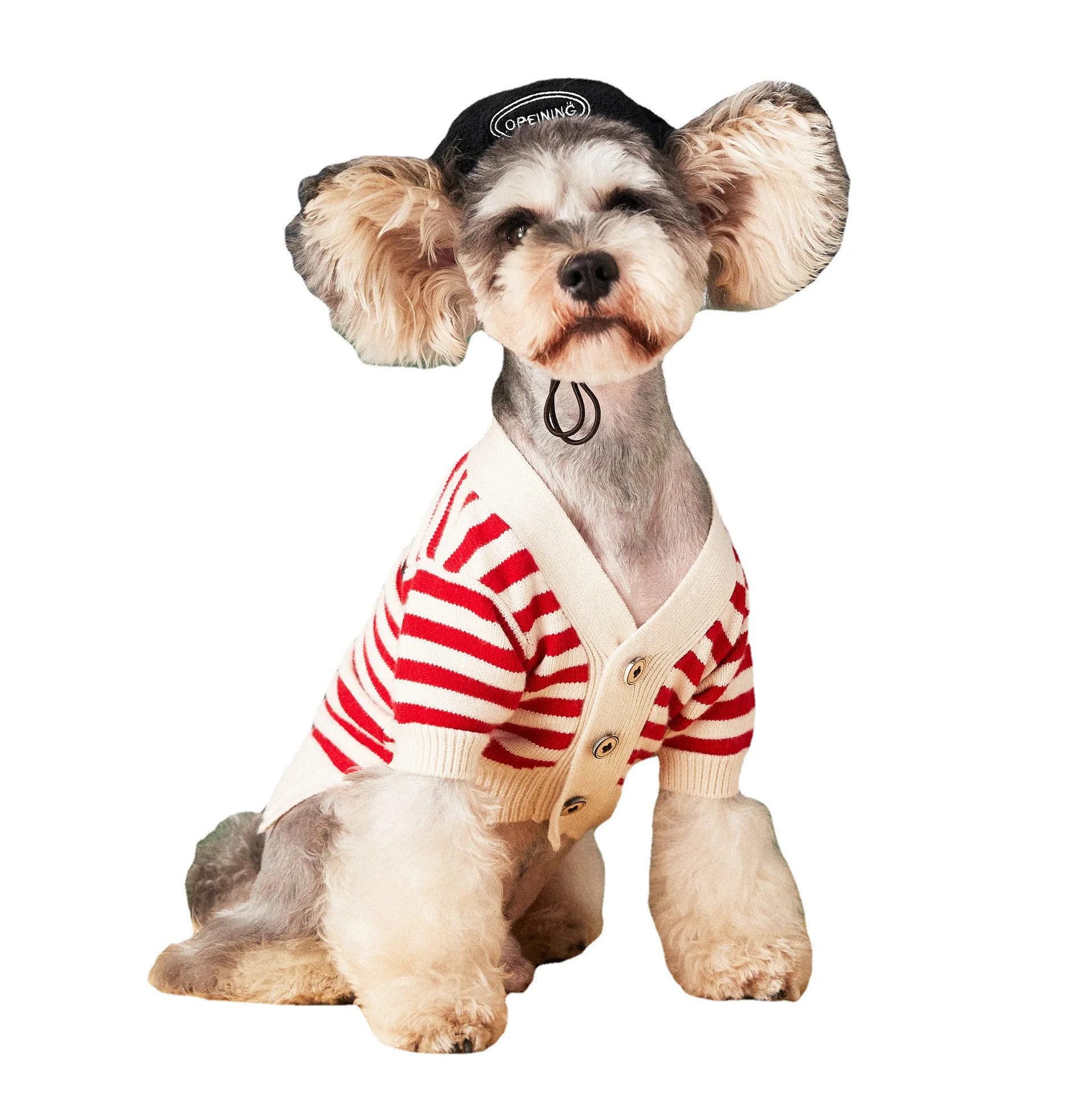 

JXANRY Popular Teddy Coat Schnauzer Cute Pet Small Soft Dog Striped Sweater Cardigan Spring Autumn, Red,black