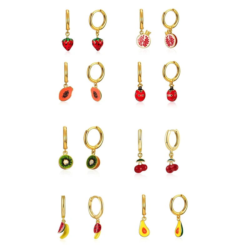 

CANNER Fashion New style s925 Jewelry sterling silver fruit Enamel earring set for Summer