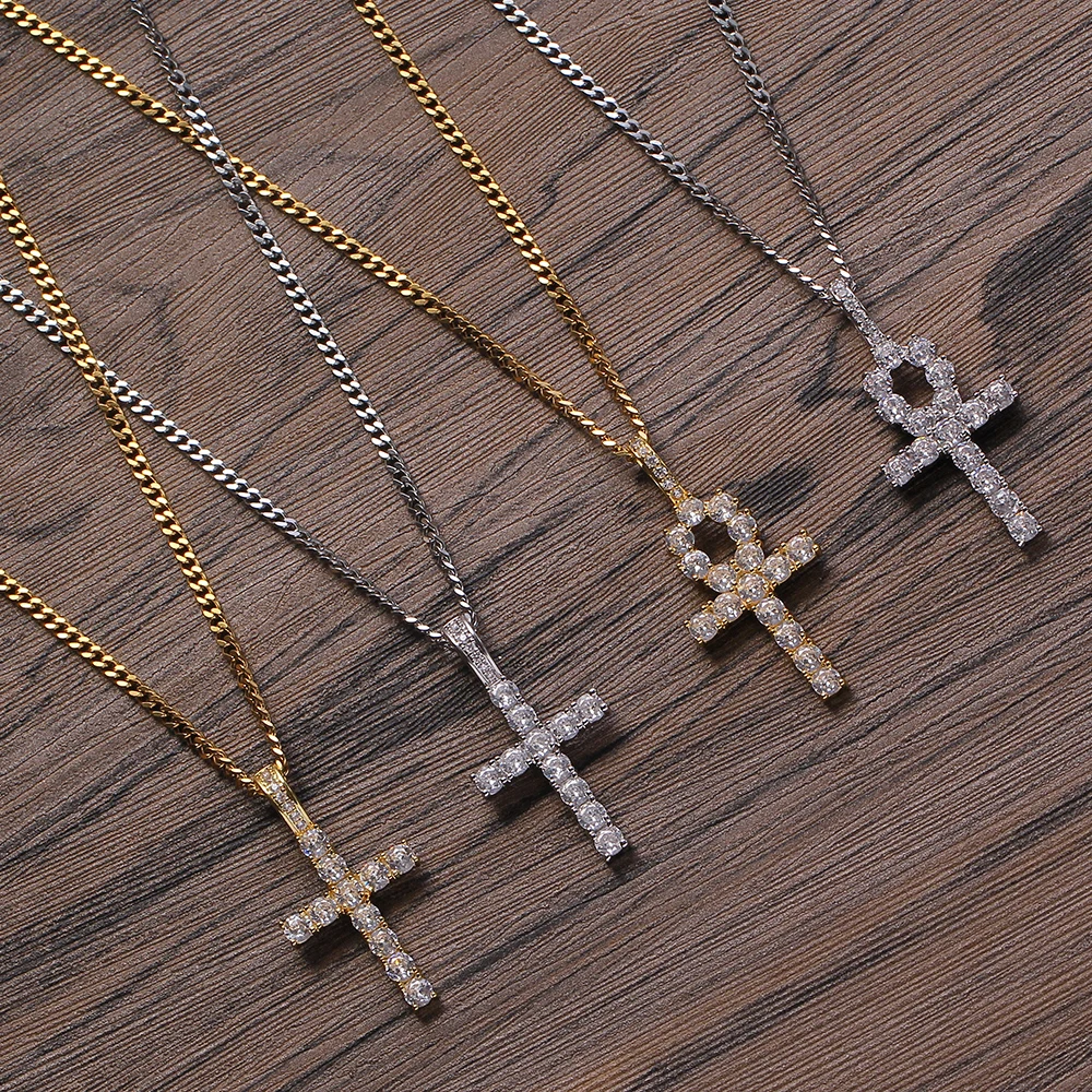 

" CN221 Brass Cross anka pendant Cuban Chain necklace Iced Out charm necklace Engagement gift fashion hip hop jewelry