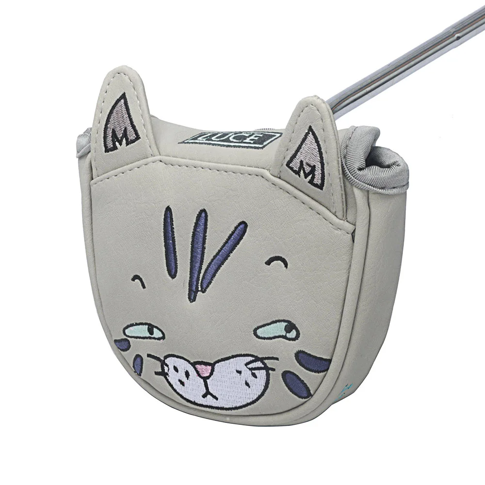 

Wholesale customized lazy cat pu leather golf putter mallet covers magnetic putter cover, Grey