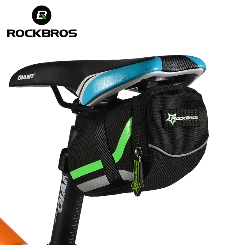 

ROCKBROS Nylon Bicycle Bag Cycling Riding Repair Tool Portable Rear Bag Bike Seat Saddle Bag, Black-green