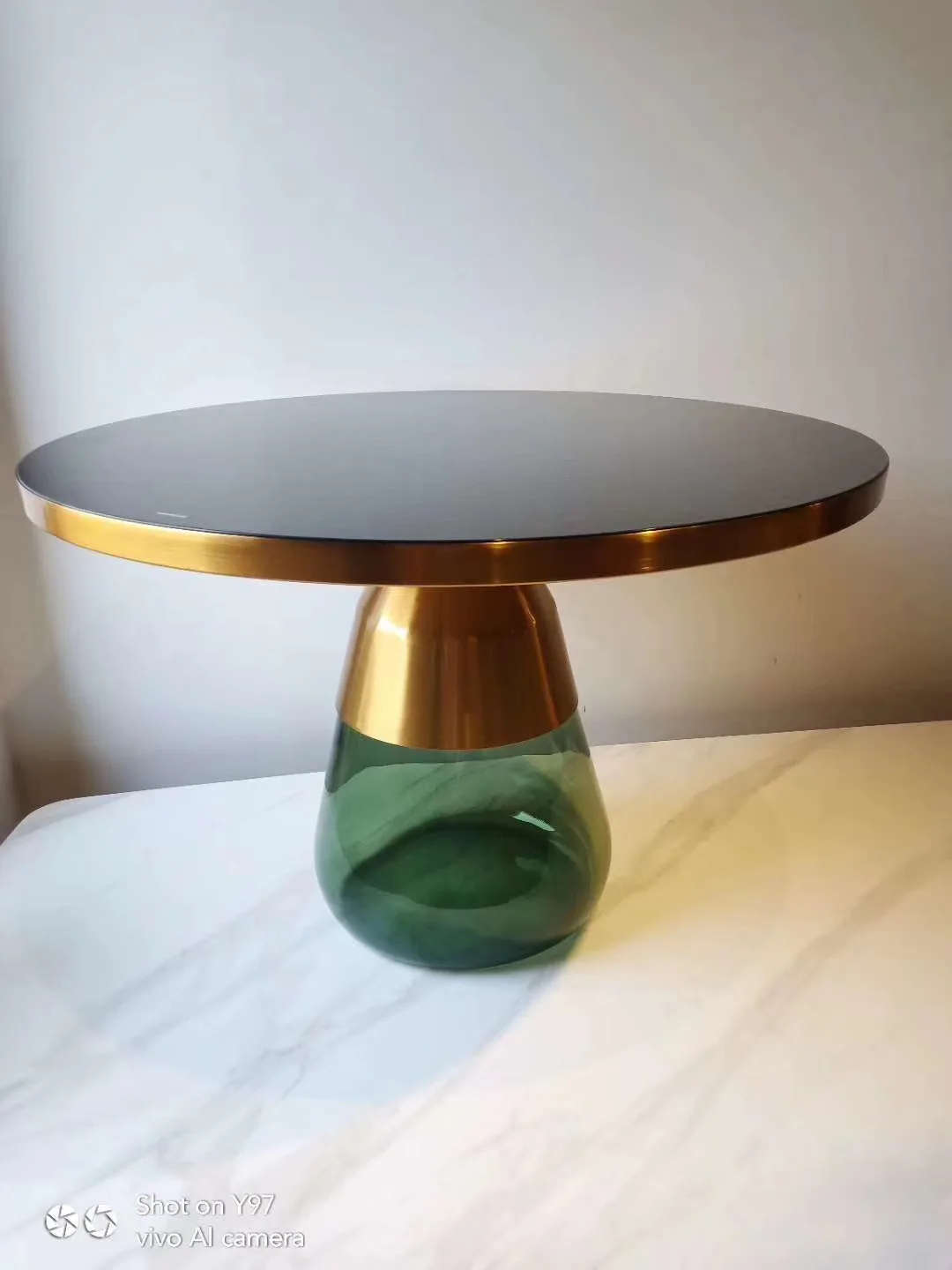 Contemporary Modern Design Green Glass Base Gold Hold Side Table Buy Gold Color Side Table