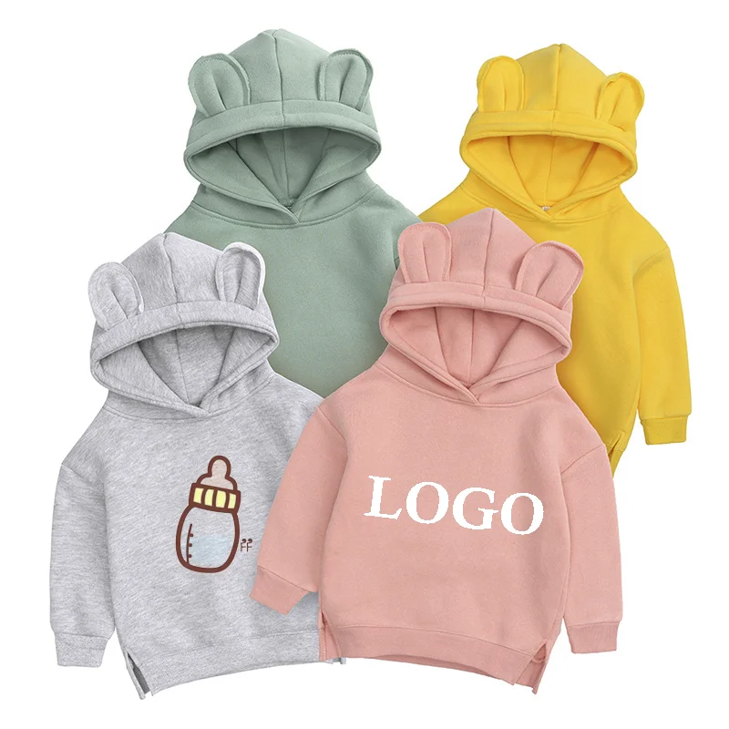 

Parent-Child Hoodie Spring And Autumn Hooded Fleece Jacket Bear Ear Girls And Boys Pullover Six months Baby Set Clothing, As picture