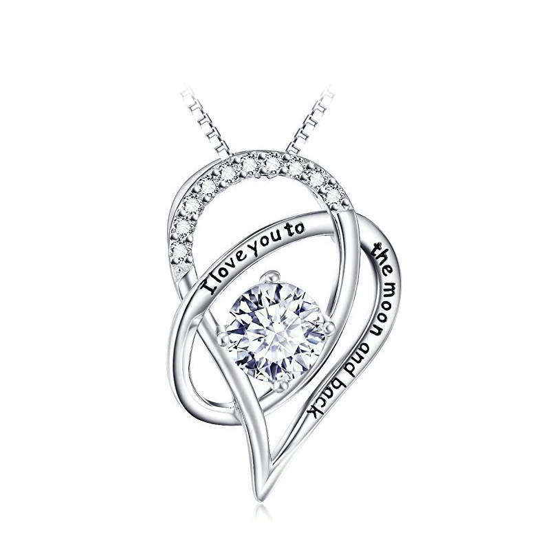 

925 Sterling Silver I love you Zircon Heart Pendant for Women
