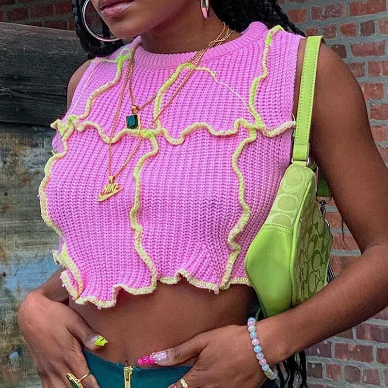 

S1427N Fashion women contrast color crop tops sexy vest