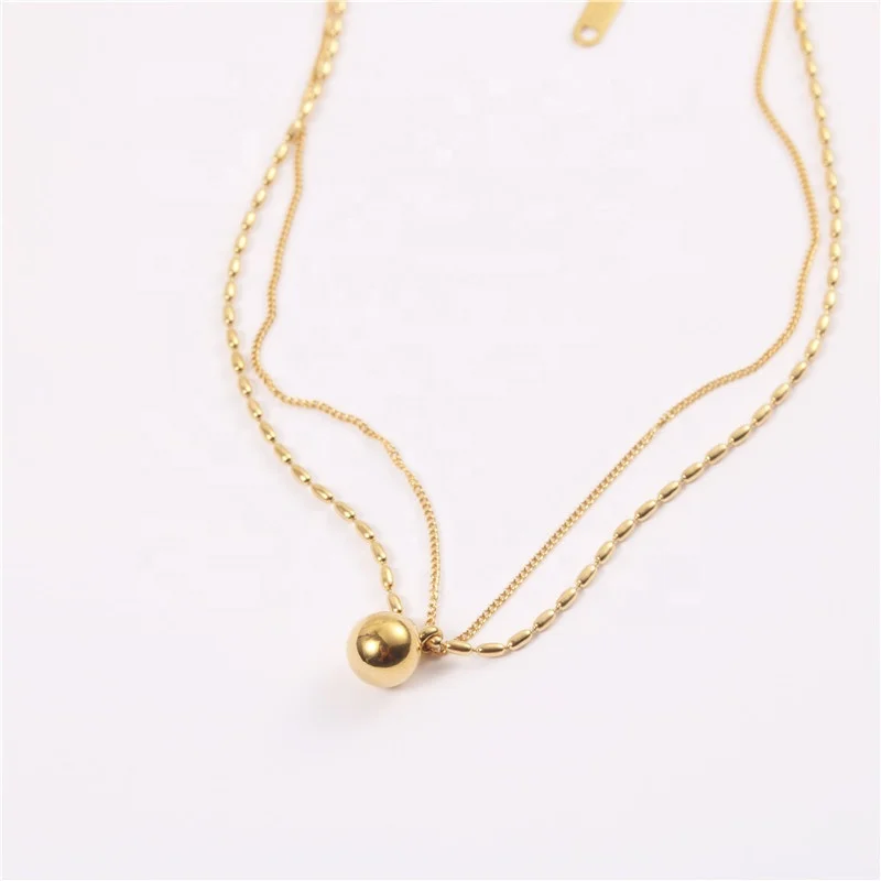 

Gold Plated Necklaces Double-layer Ball&Heart Pendant Choker Necklace Stainless Steel Necklace Chain, Gold color