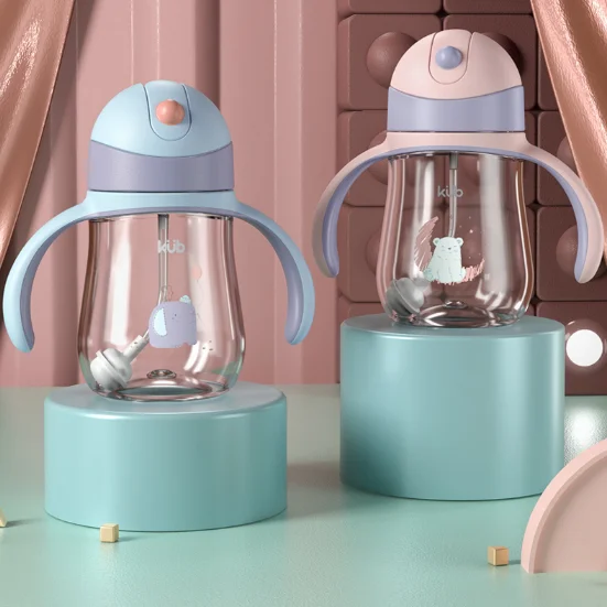 KUB high quality drinking training bottle tritan 240ml transparent baby sippy straw cup