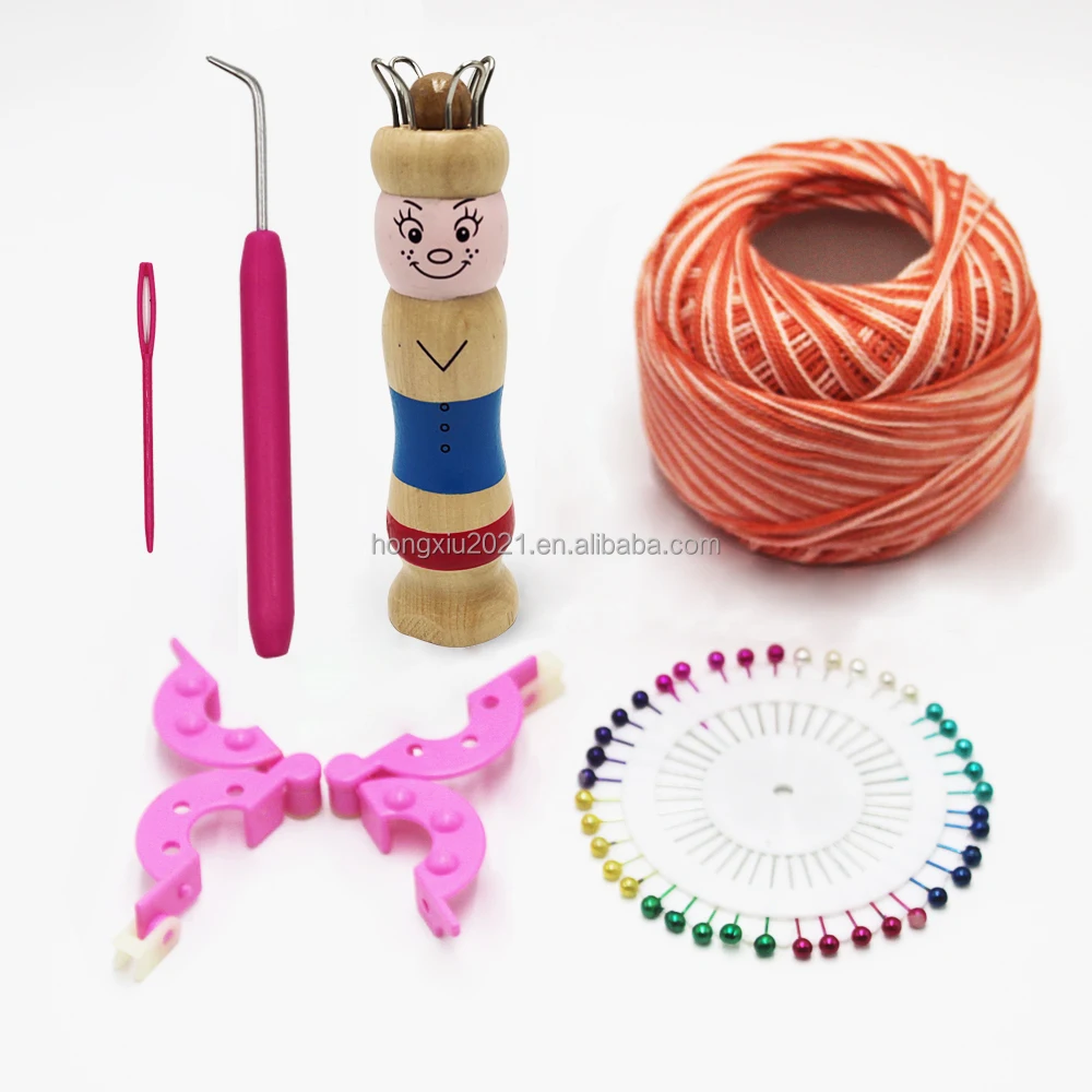 

A wooden doll rope Weaver children's manual DIY knitting tool POM ball set Crochet tool, As picture