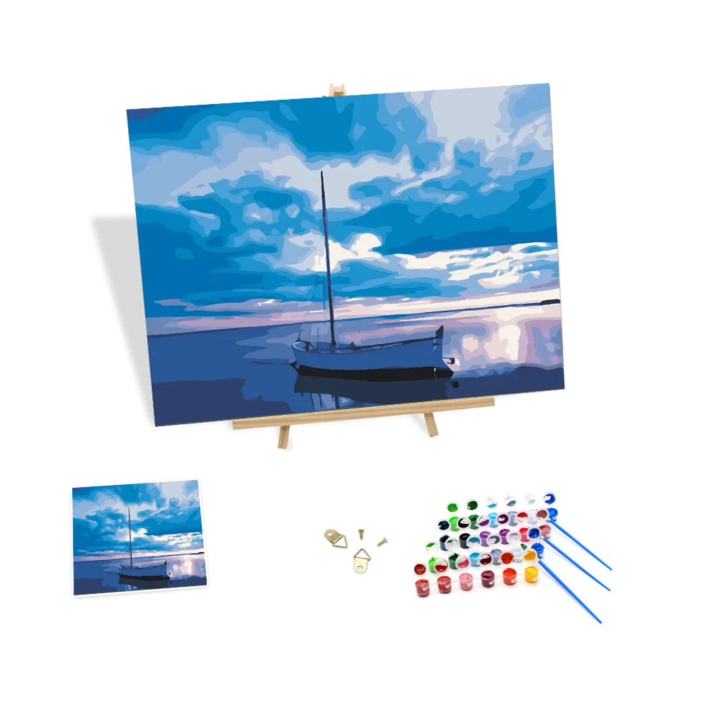 

Diy Canvas Painting by Numbers with Frame the Seaside Small Boat Custom Paint by Numbers for Adult Scenery Blue Sky