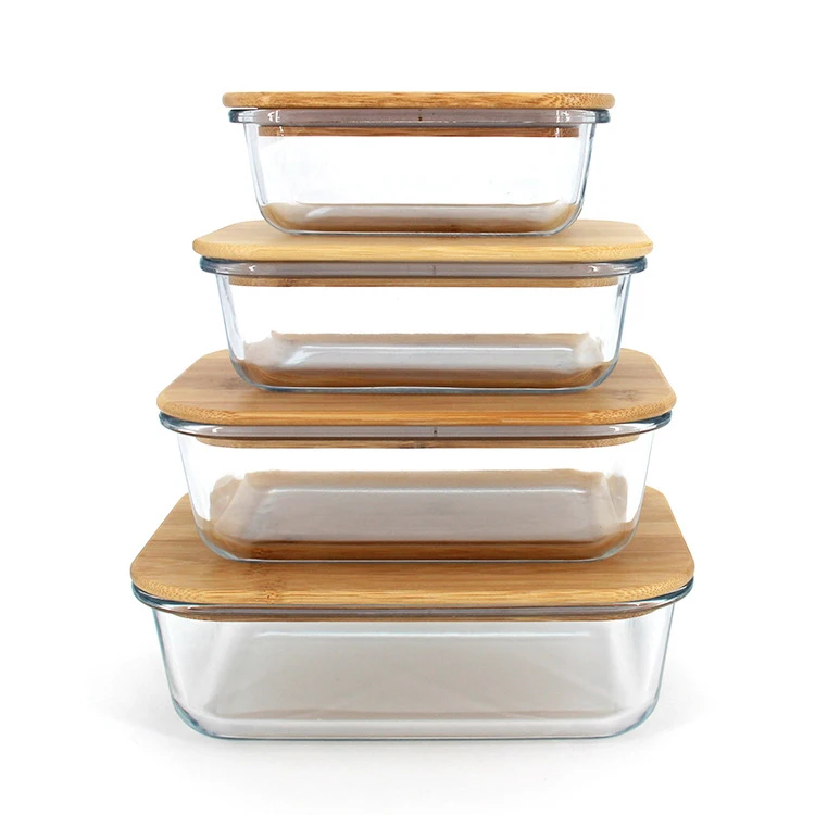 

Mikenda 900ml Eco-Friendly Wholesale Bamboo lid lunch box With glass material with microwave acceptable, Customized color