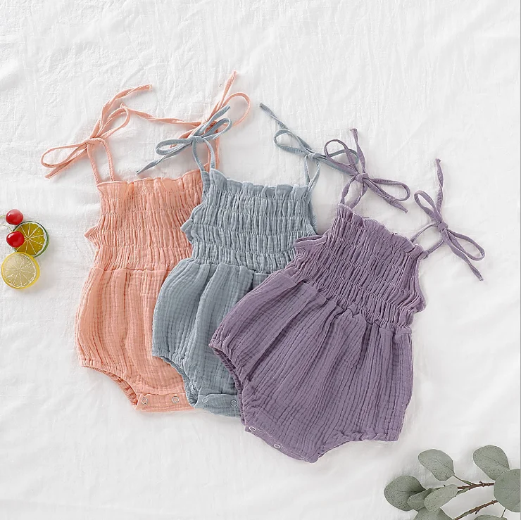 

Y107013 Newborn Linen Newborn Baby Girl Romper Bodysuit Ruffle Bowknot One-Piece Jumpsuit Outfit Clothes Summer, 2colors for choose