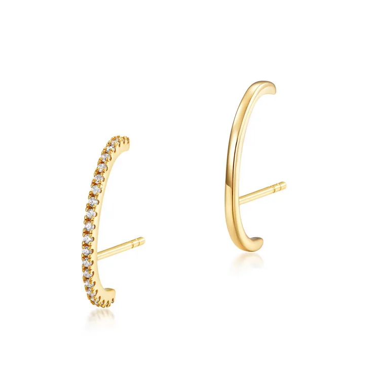 

Minimalist 5A Cubic Zircon Gold Plated 925 Sterling Half Circle Earrings Silver Stud